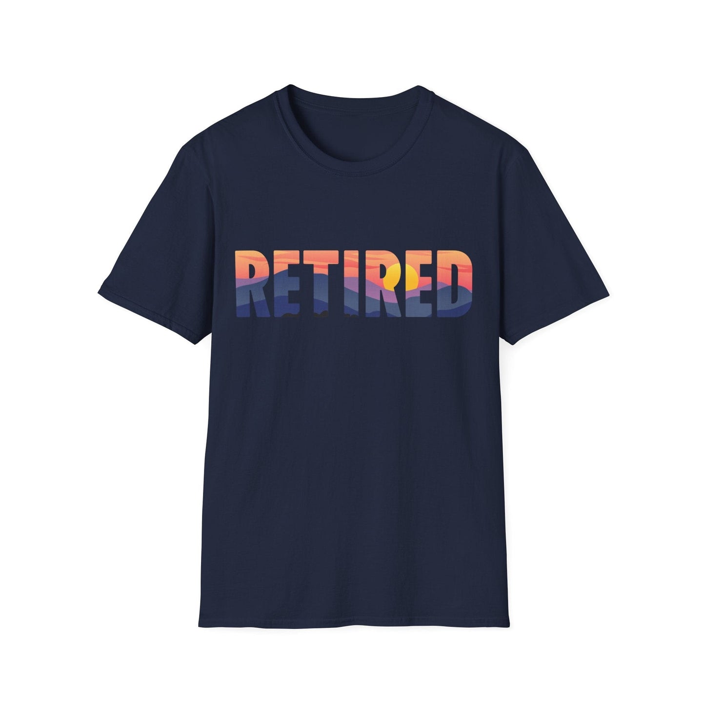 Retired Mountain Sunset Scenic Block Text T-Shirt