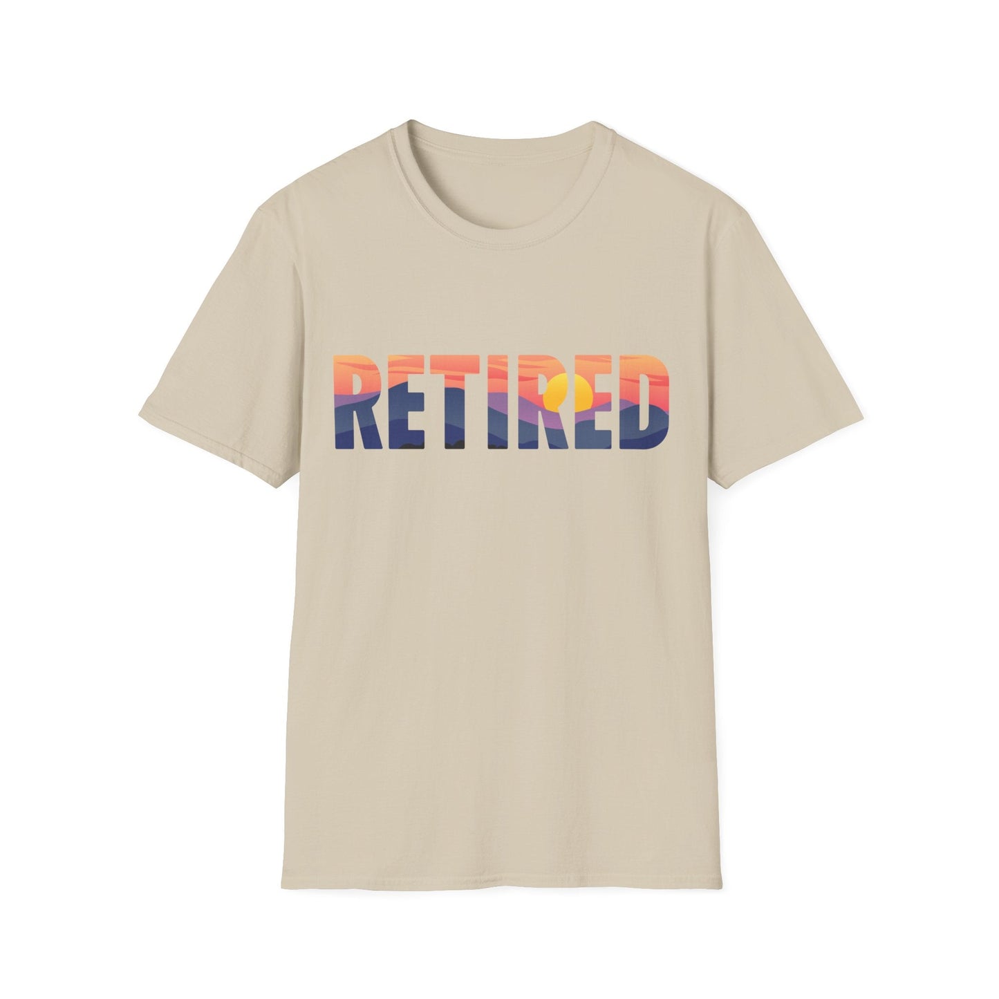 Retired Mountain Sunset Scenic Block Text T-Shirt