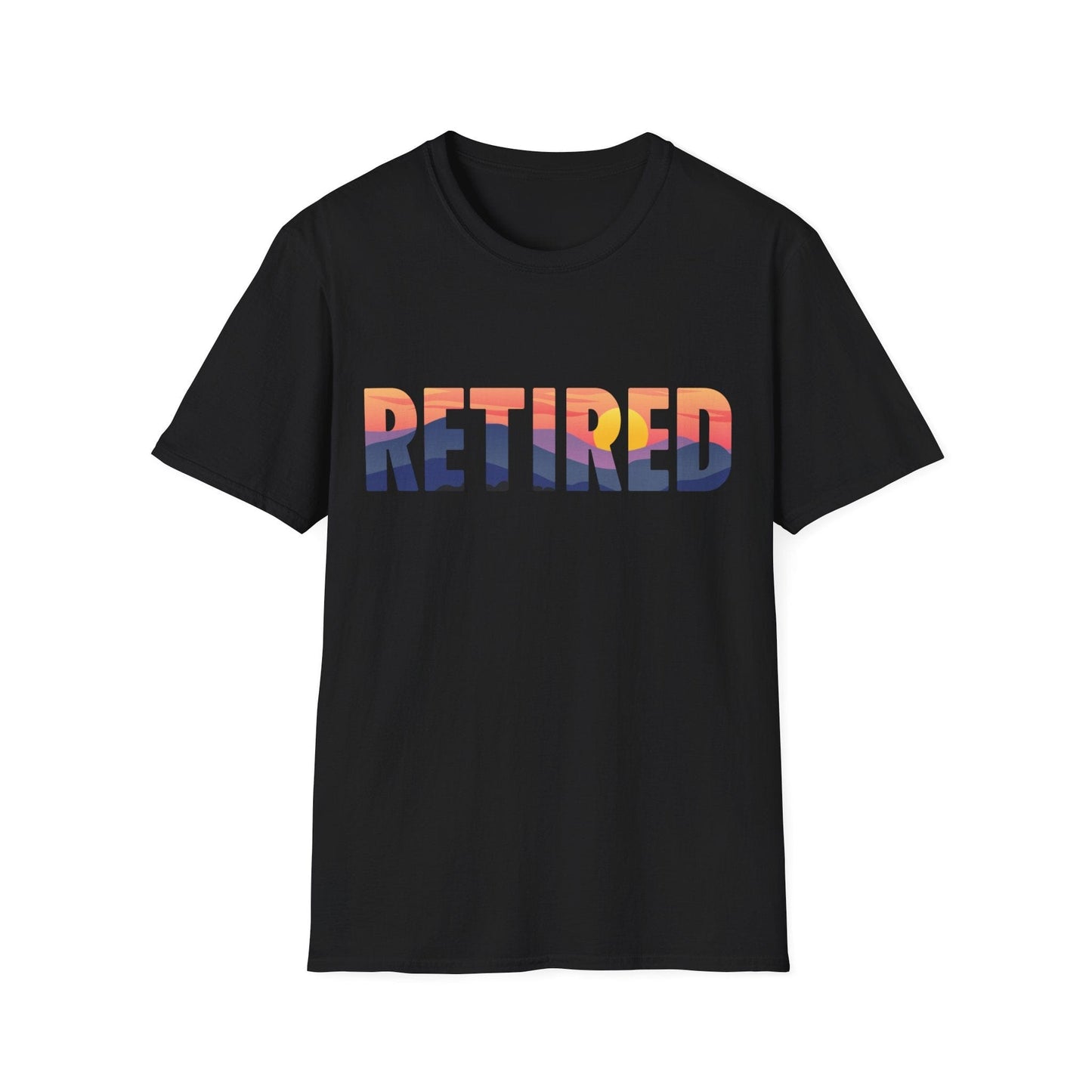 Retired Mountain Sunset Scenic Block Text T-Shirt