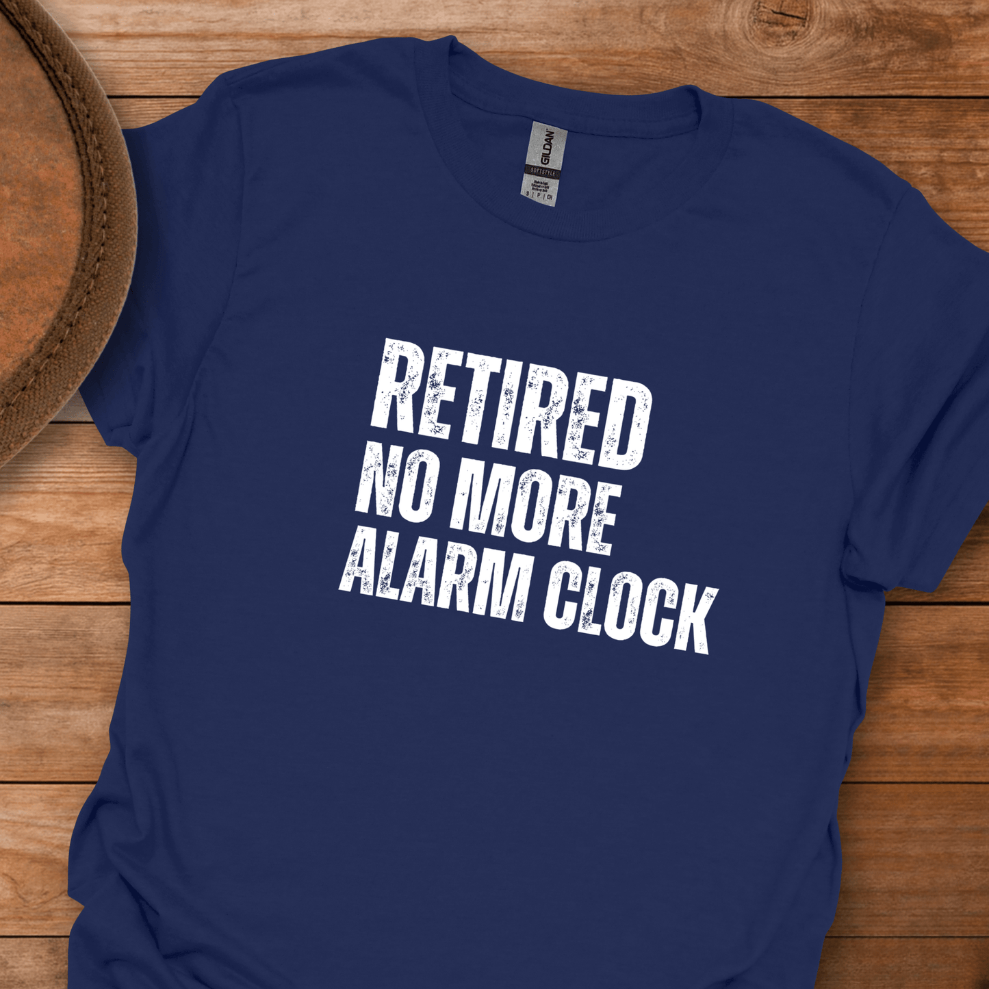 Retired No More Alarm Clock Block Text T-Shirt