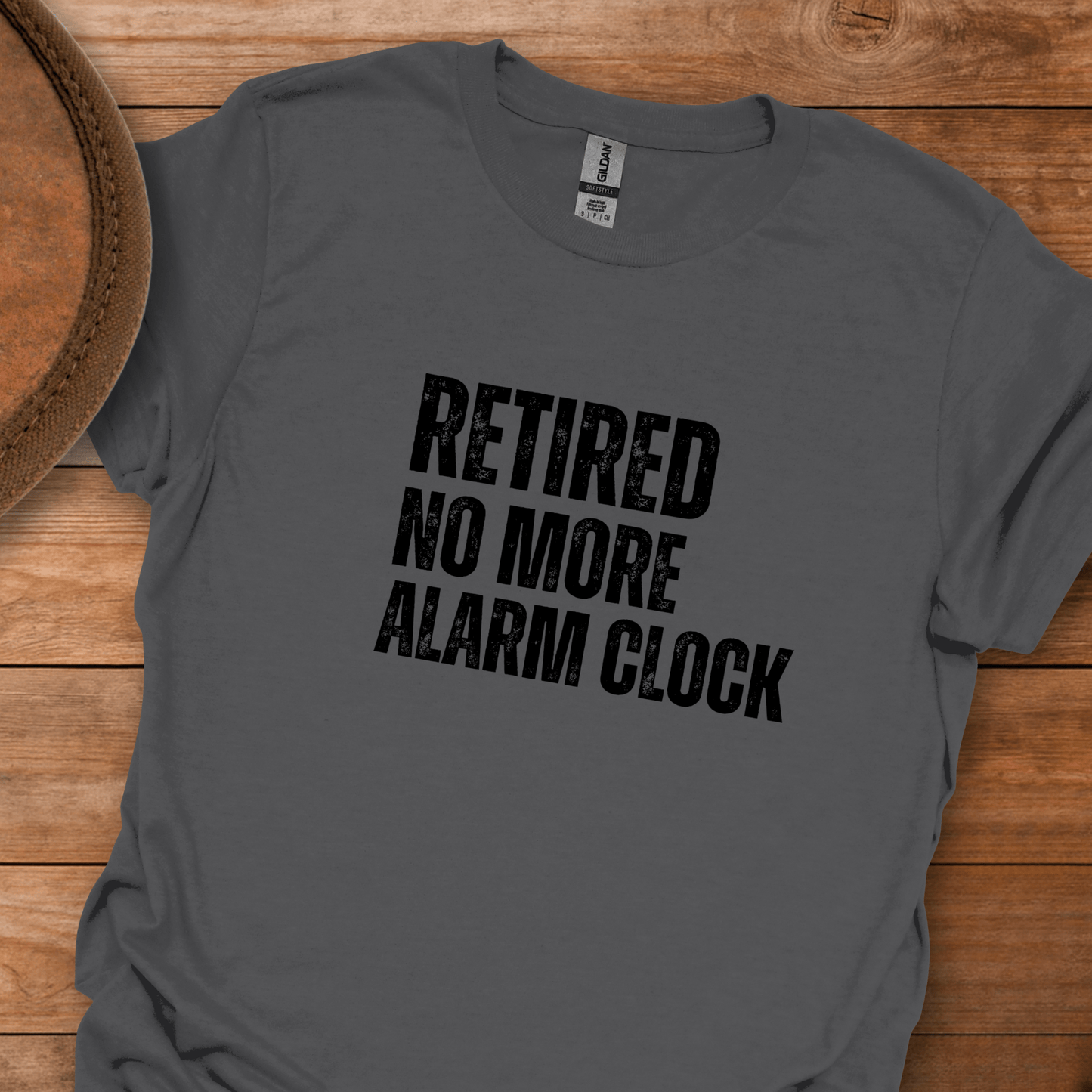 Retired No More Alarm Clock Block Text T-Shirt