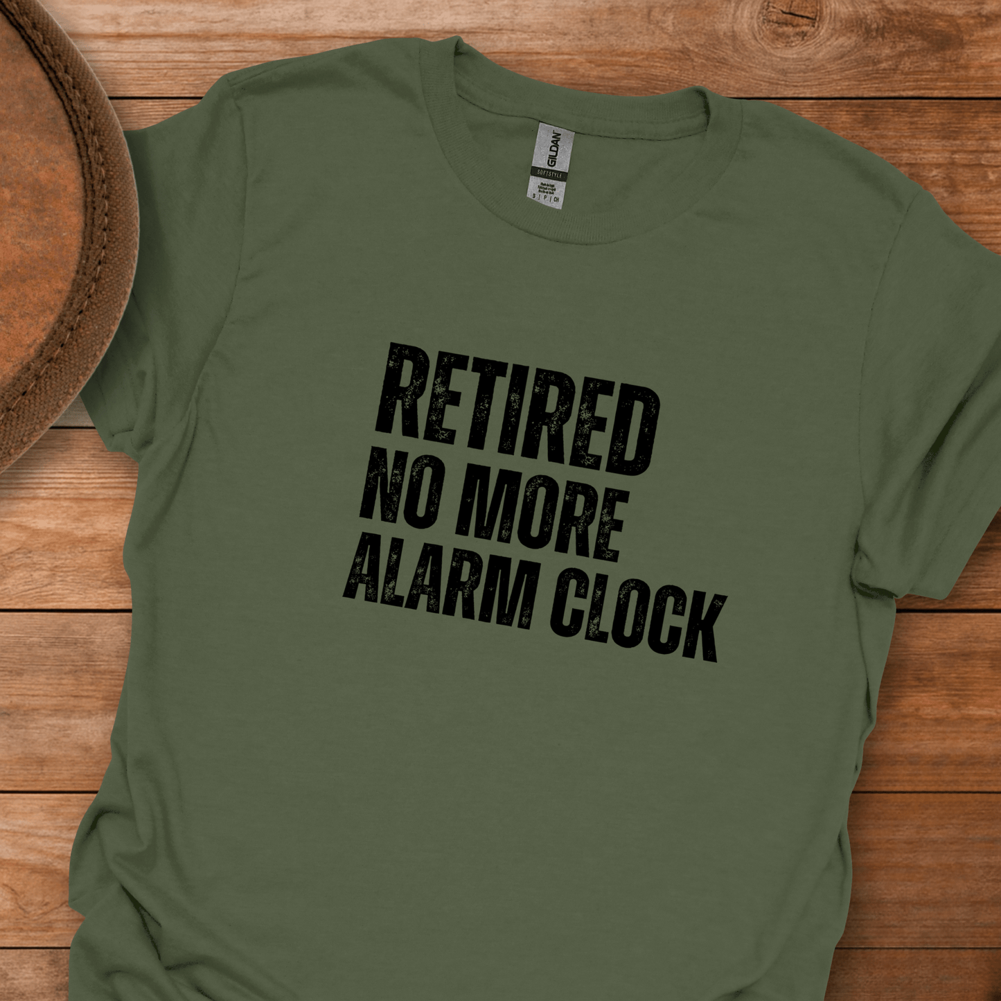 Retired No More Alarm Clock Block Text T-Shirt