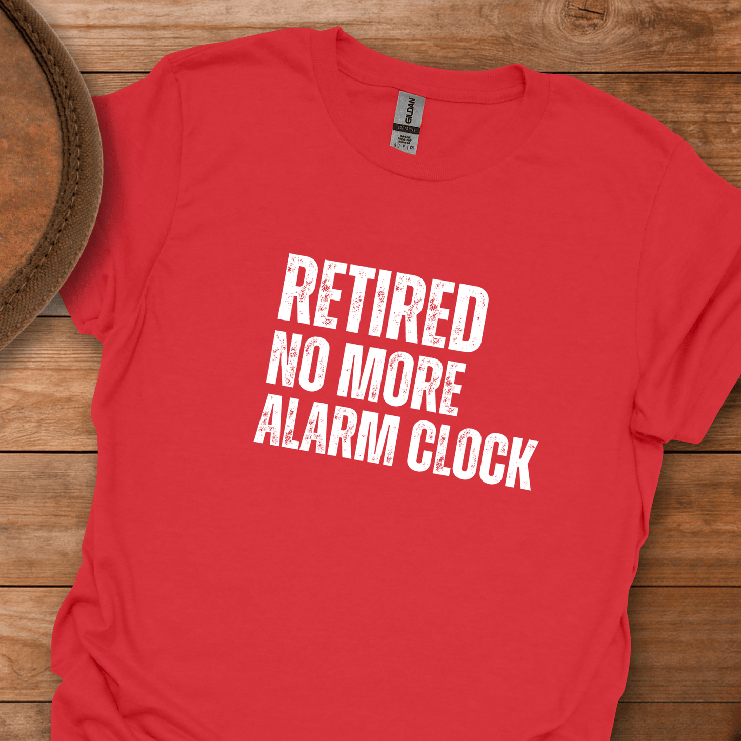 Retired No More Alarm Clock Block Text T-Shirt