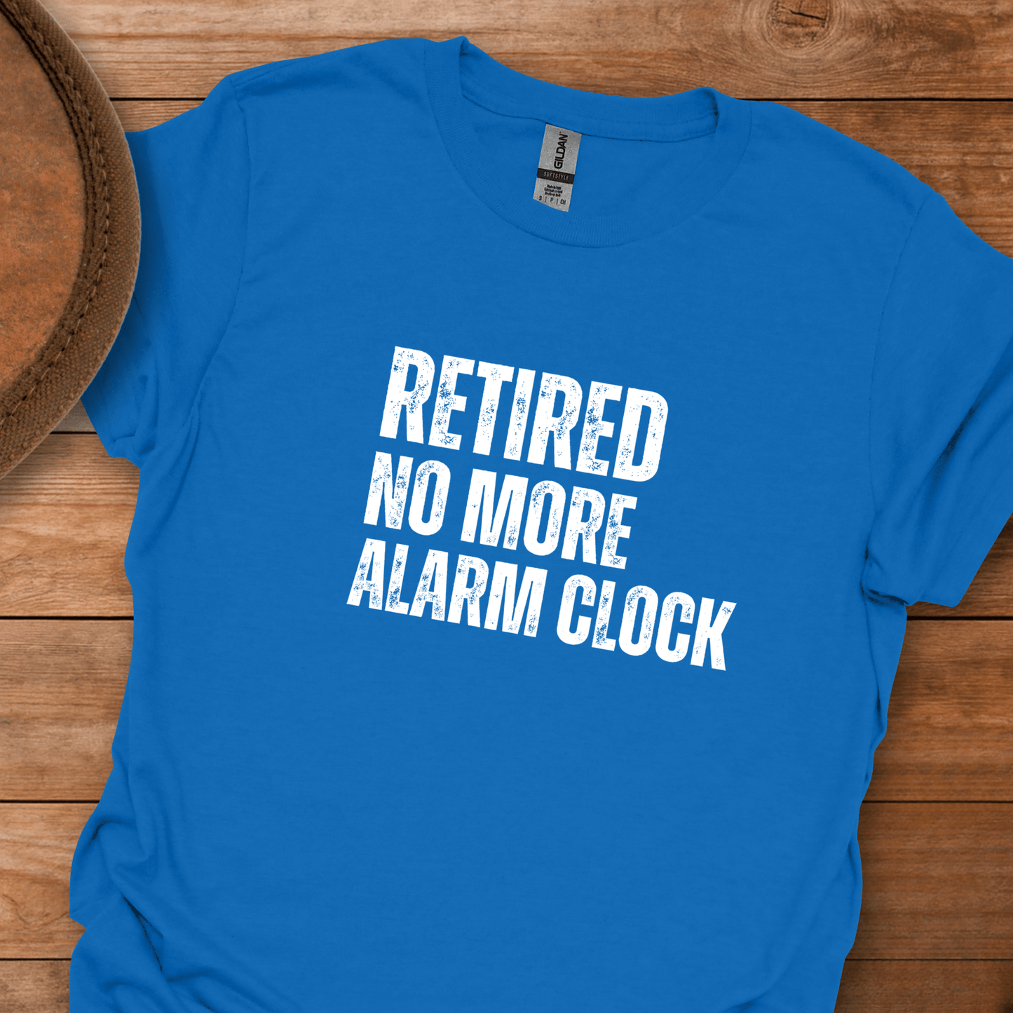 Retired No More Alarm Clock Block Text T-Shirt