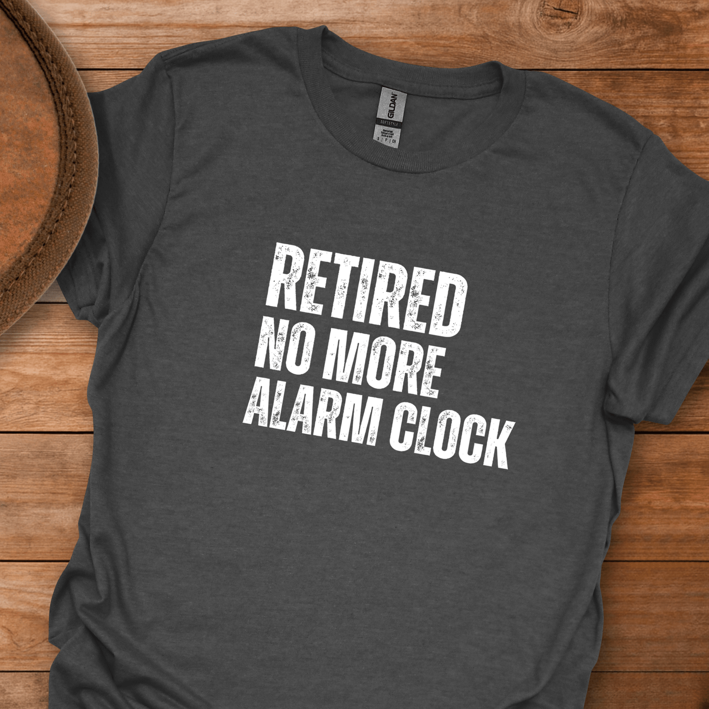Retired No More Alarm Clock Block Text T-Shirt