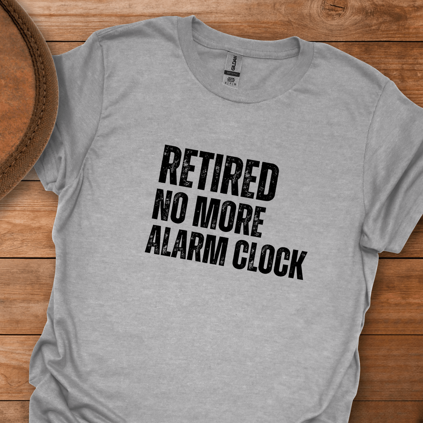 Retired No More Alarm Clock Block Text T-Shirt