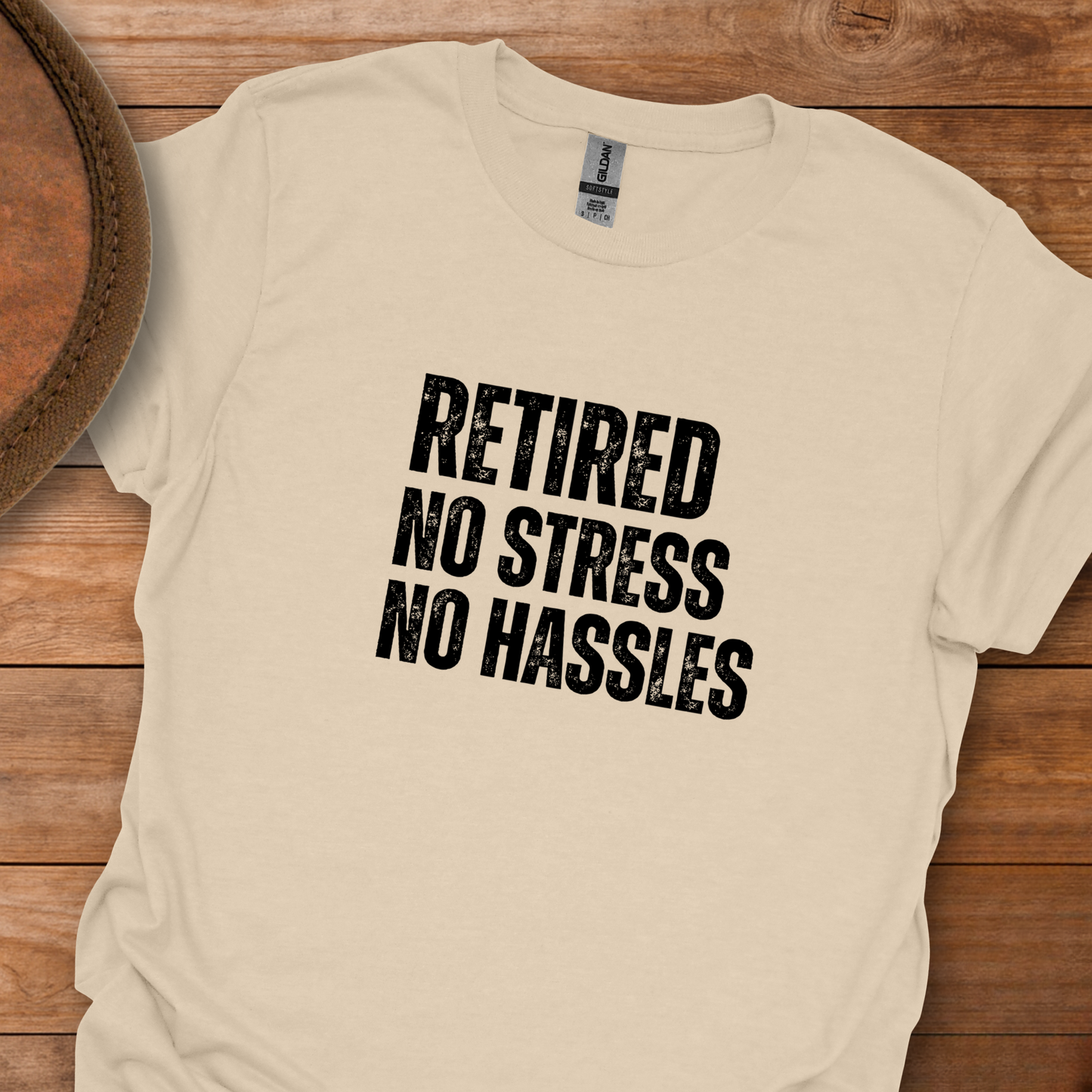 Retired No Stress No Hassles Block Text T-Shirt