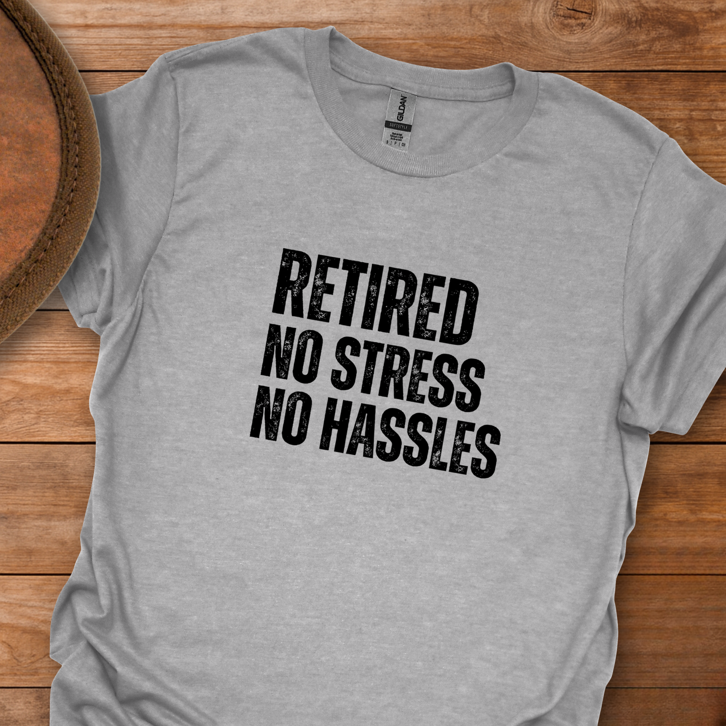 Retired No Stress No Hassles Block Text T-Shirt