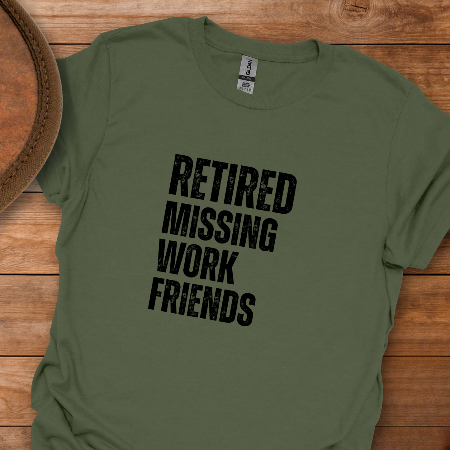 Retired Missing Work Friends Block Text T-Shirt