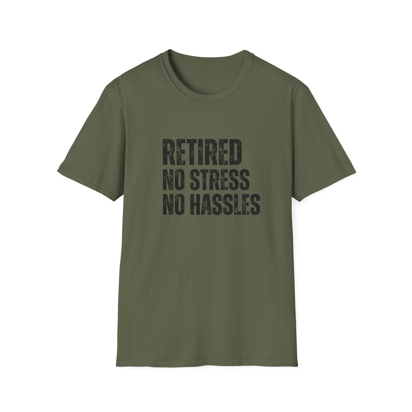 Retired No Stress No Hassles Block Text T-Shirt