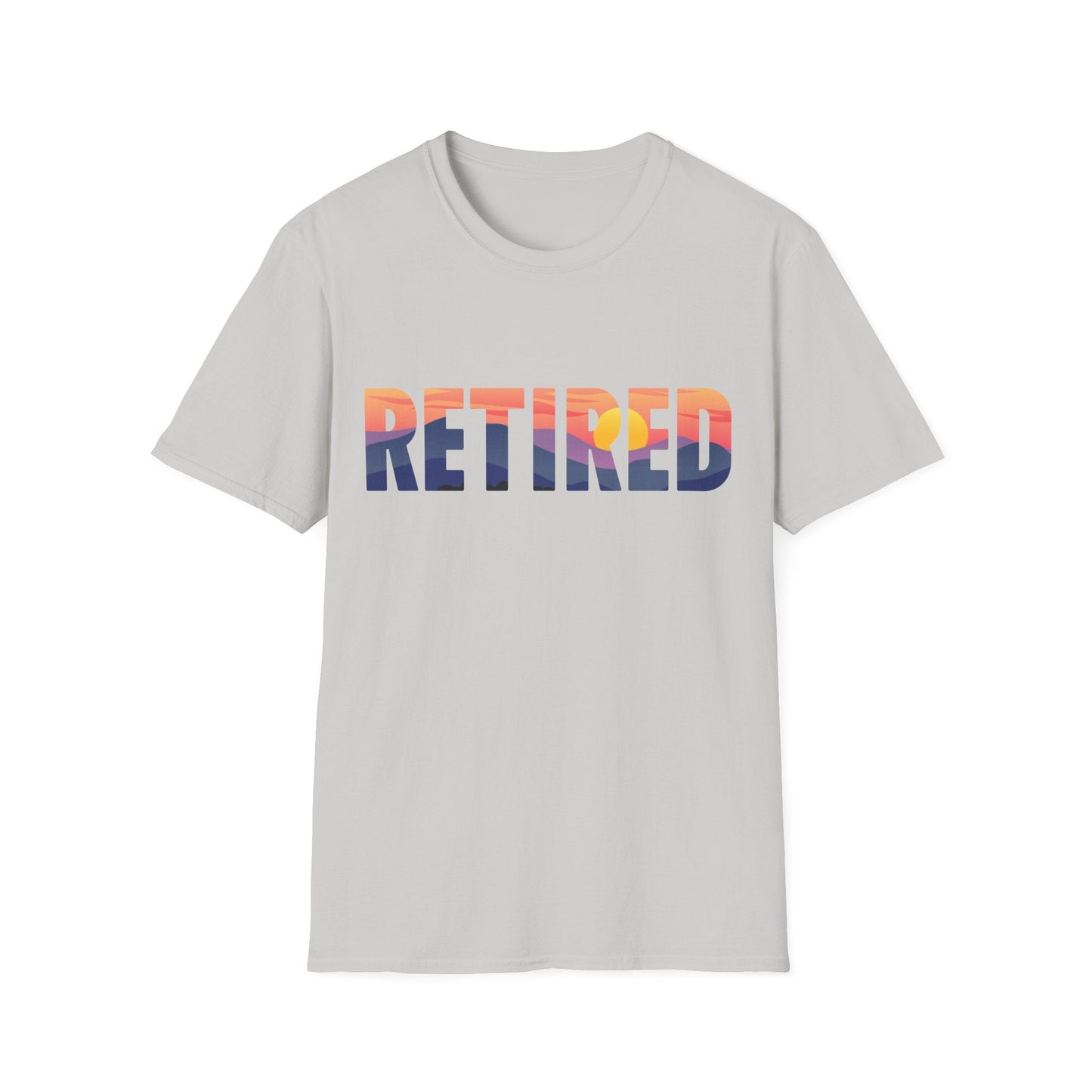 Retired Mountain Sunset Scenic Block Text T-Shirt