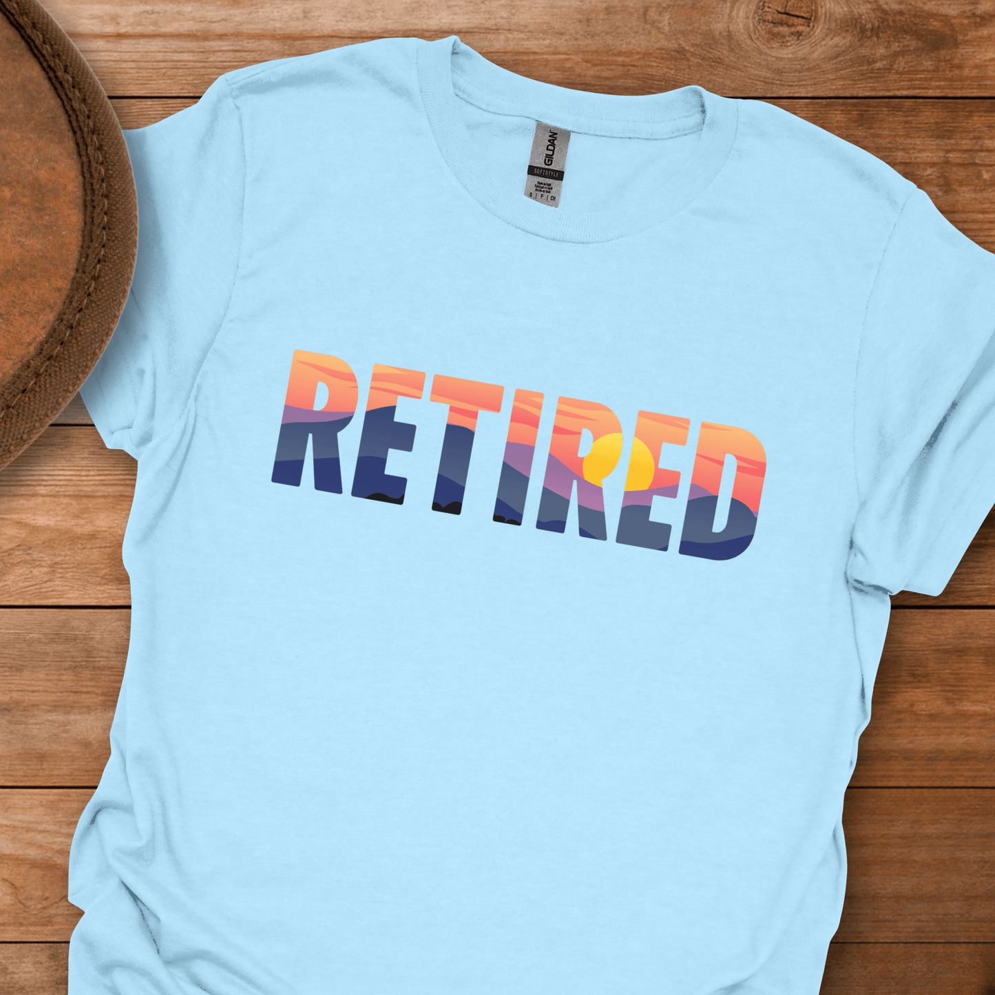 Retired Mountain Sunset Scenic Block Text T-Shirt