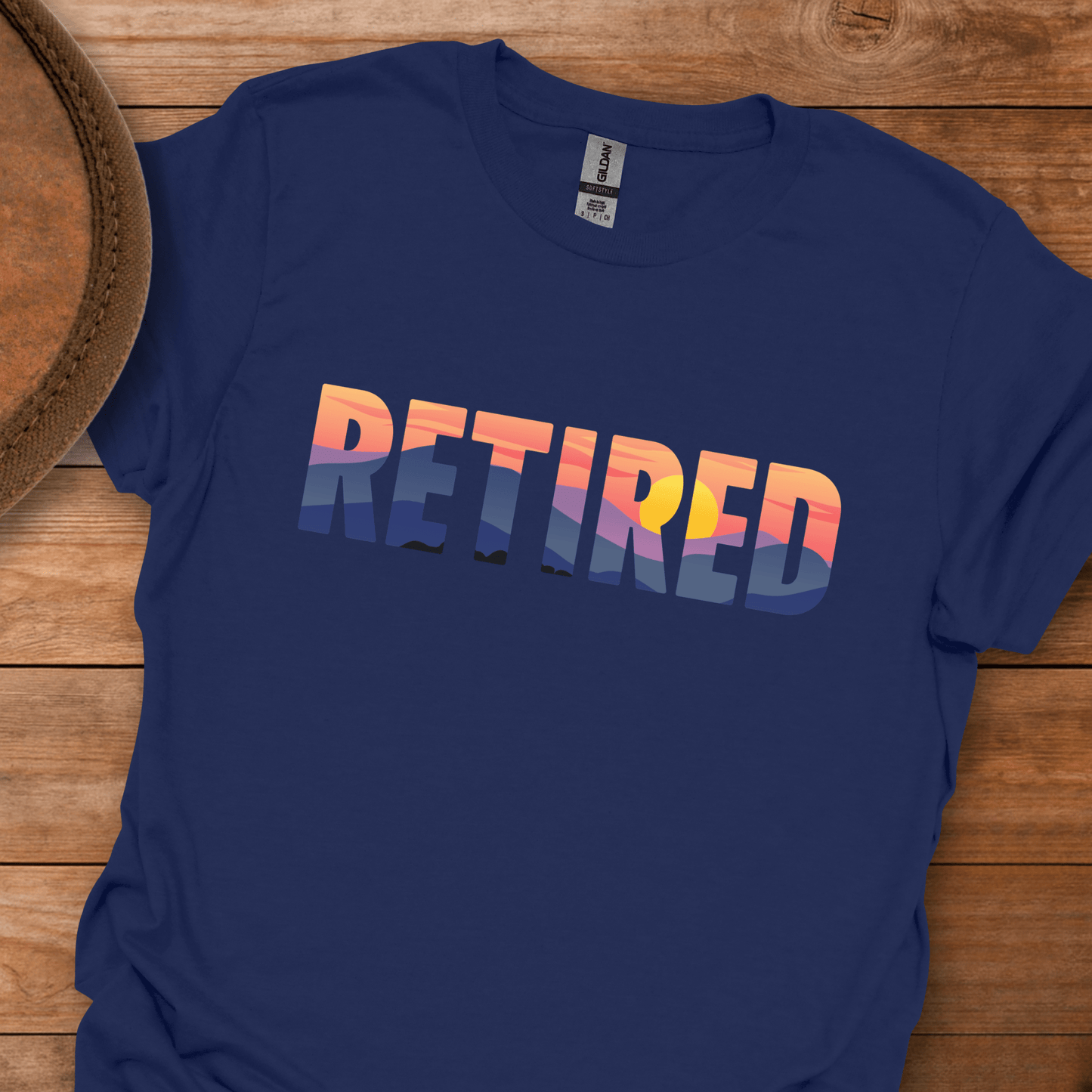Retired Mountain Sunset Scenic Block Text T-Shirt