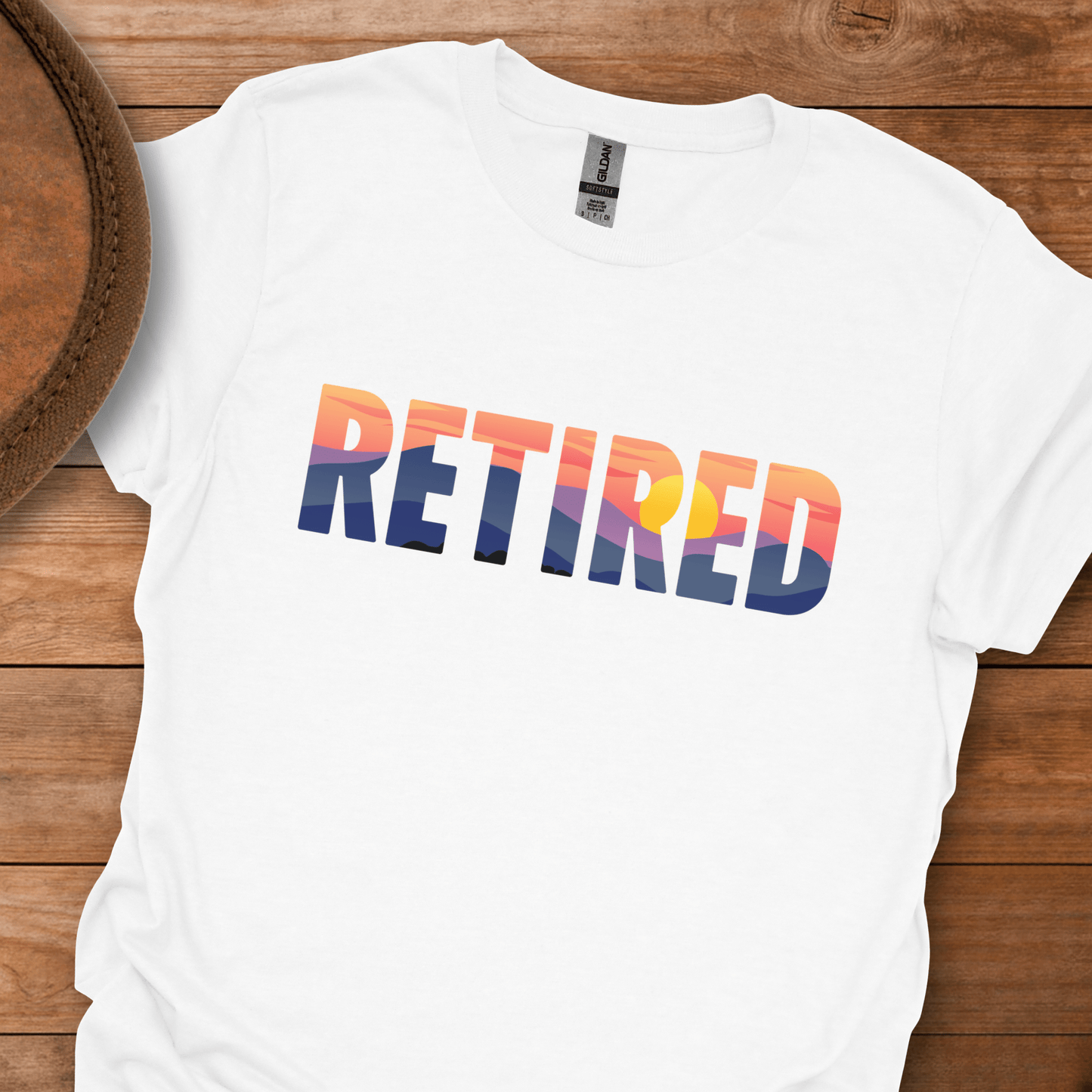 Retired Mountain Sunset Scenic Block Text T-Shirt