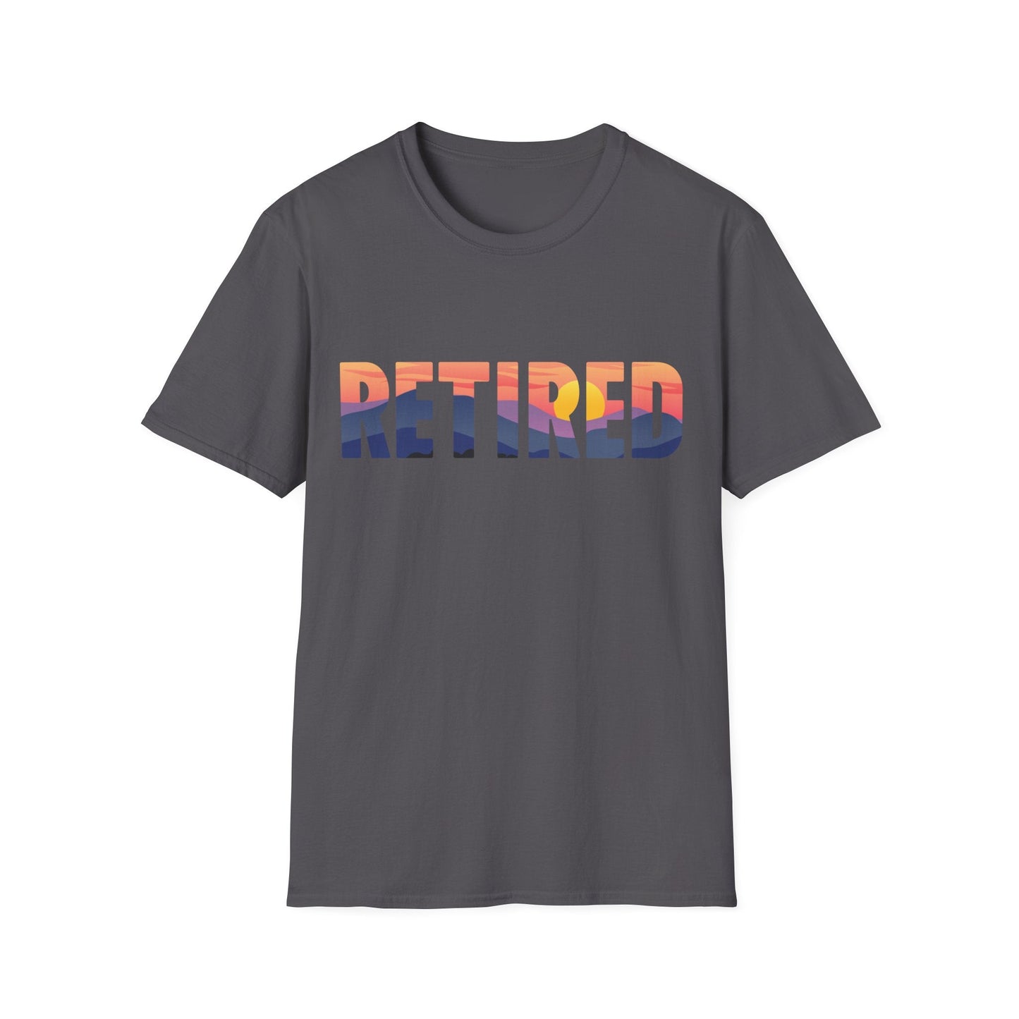 Retired Mountain Sunset Scenic Block Text T-Shirt