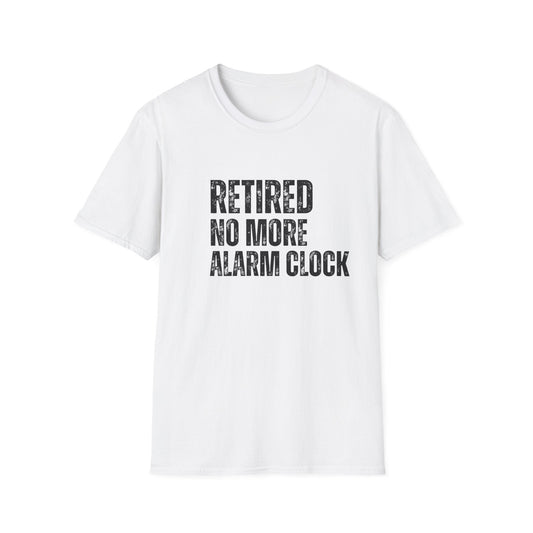 Retired No More Alarm Clock Block Text T-Shirt