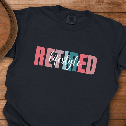 Retired Lifestyle Block Cursive T-Shirt