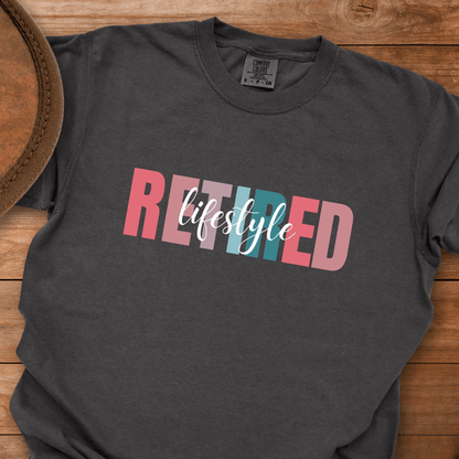 Retired Lifestyle Block Cursive T-Shirt