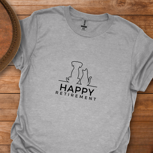Happy Retirement Dog Cat Outline T-Shirt