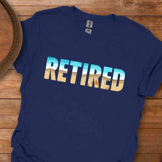 Retired Beach Scene Block Text T-Shirt