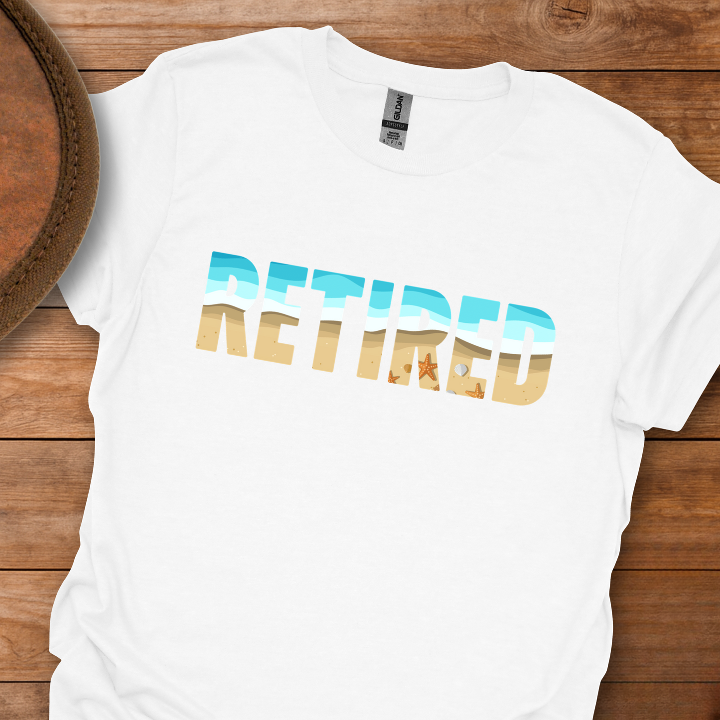 Retired Beach Scene Block Text T-Shirt