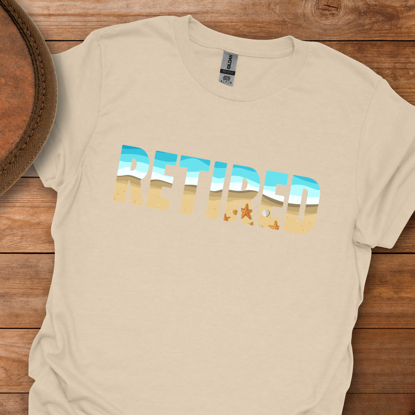 Retired Beach Scene Block Text T-Shirt