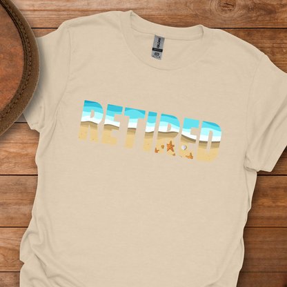 Retired Beach Scene Block Text T-Shirt