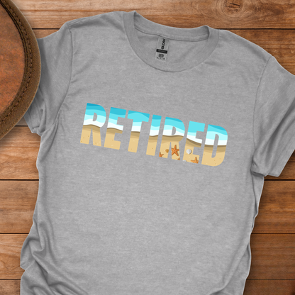 Retired Beach Scene Block Text T-Shirt