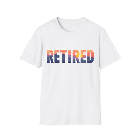 Retired Mountain Sunset Scenic Block Text T-Shirt