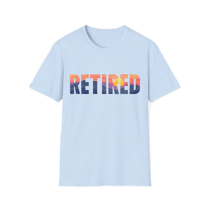 Retired Mountain Sunset Scenic Block Text T-Shirt